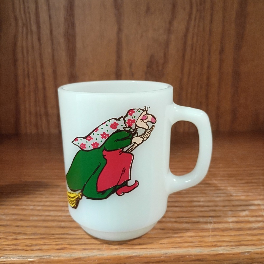 Norwegian Kitchen Witch Anchor Hocking White Milk Glass Coffee Cup Mug D Handle